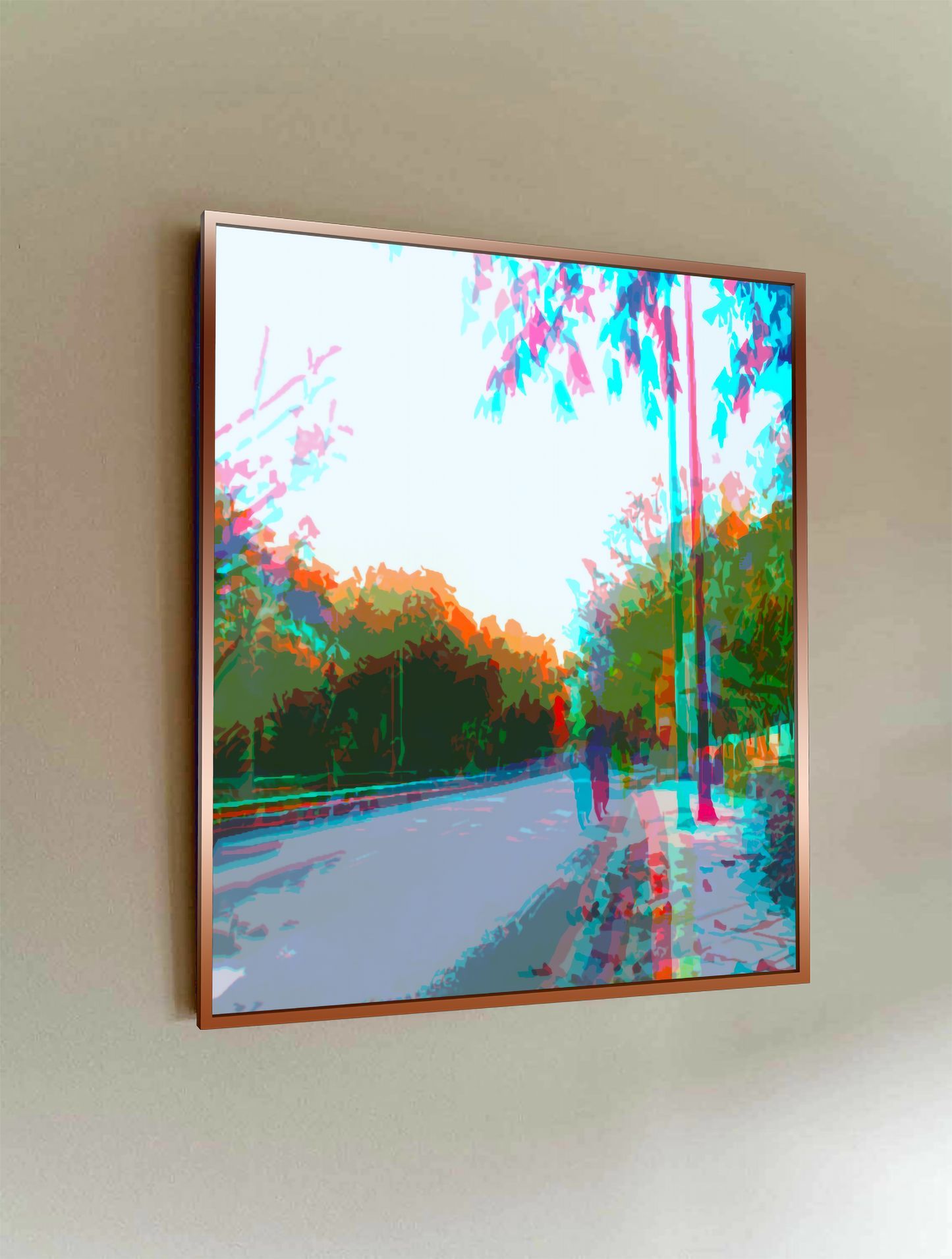 (2'x2')Framed Abstract Digital Art Print | Urban Scene | Contemporary Cityscape Decor | Vibrant Roadside