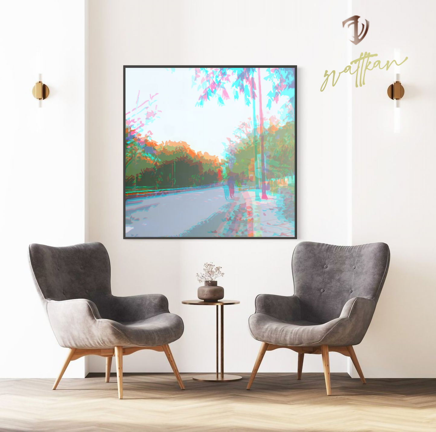 (2'x2')Framed Abstract Digital Art Print | Urban Scene | Contemporary Cityscape Decor | Vibrant Roadside