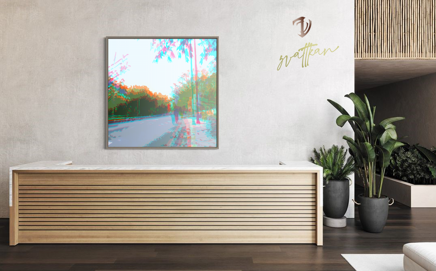 (2'x2')Framed Abstract Digital Art Print | Urban Scene | Contemporary Cityscape Decor | Vibrant Roadside