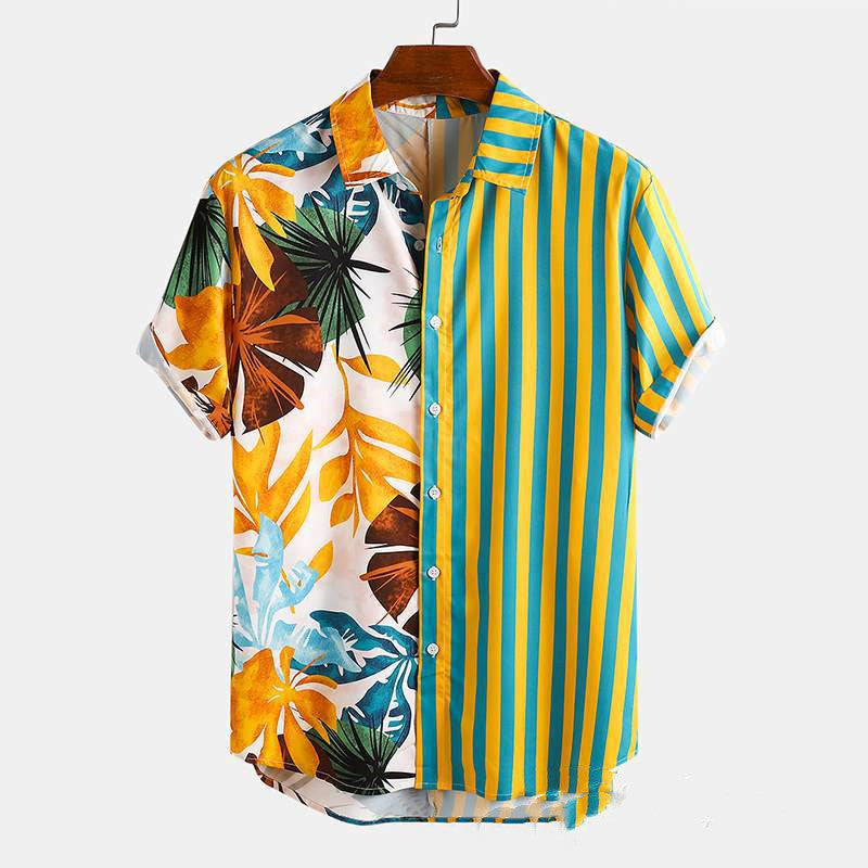 Printed Short Sleeved Shirts Striped Beach Men's Shirts