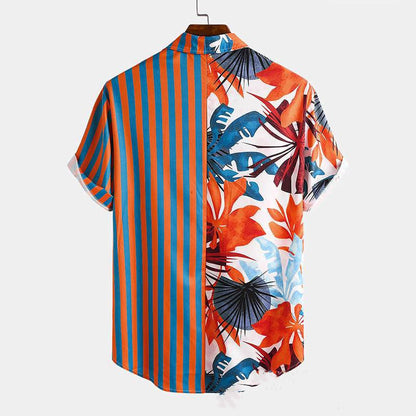 Printed Short Sleeved Shirts Striped Beach Men's Shirts