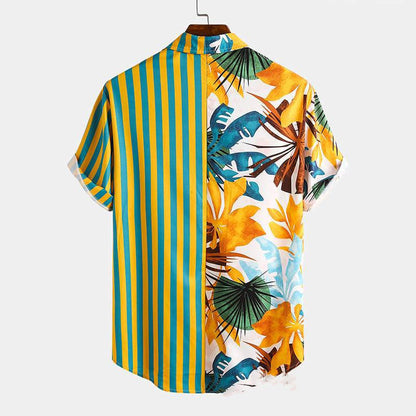 Printed Short Sleeved Shirts Striped Beach Men's Shirts