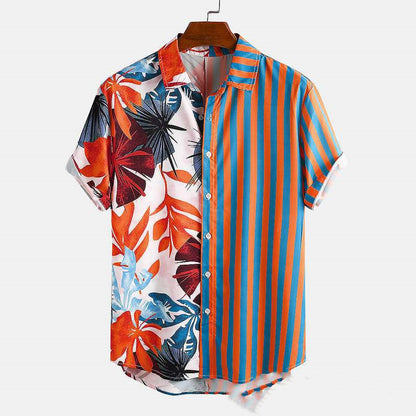 Printed Short Sleeved Shirts Striped Beach Men's Shirts