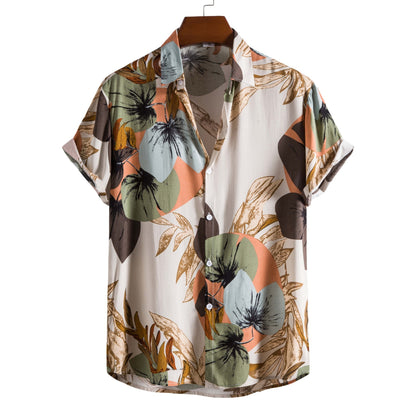 Men's Rayon Printed Short-sleeved Shirt