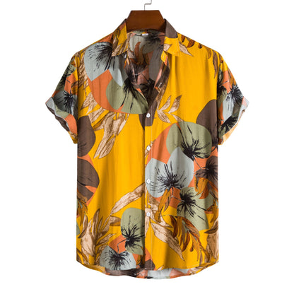 Men's Rayon Printed Short-sleeved Shirt