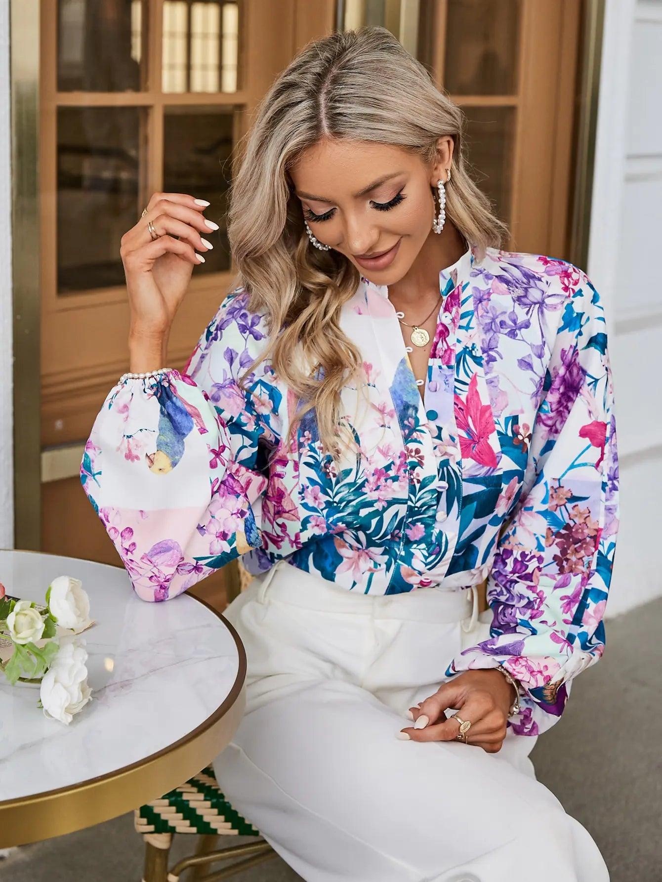 Elegant Lantern Sleeve Women's Shirt