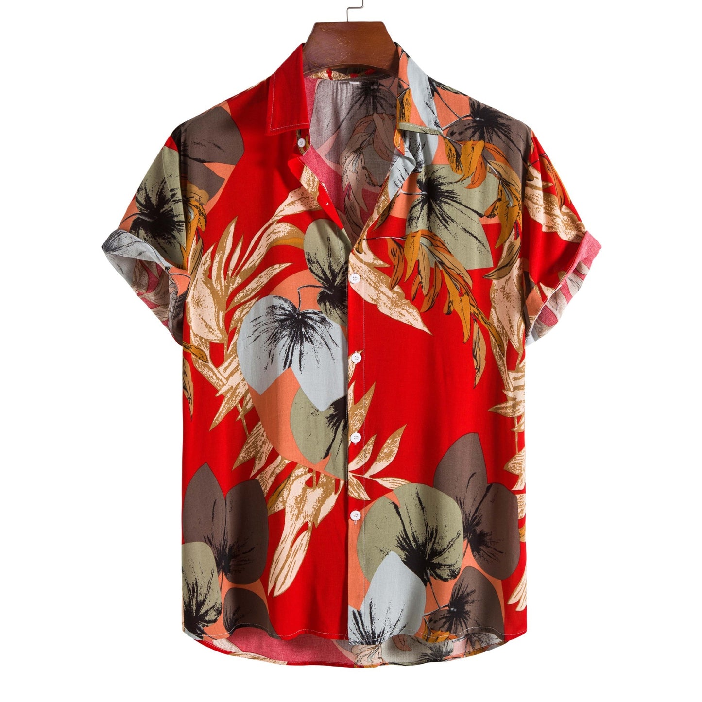 Men's Rayon Printed Short-sleeved Shirt