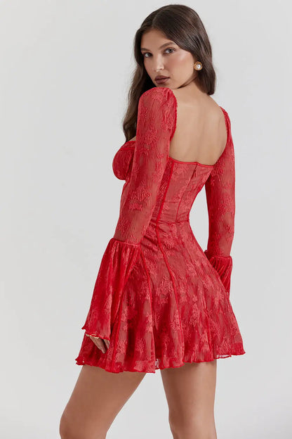 Lace Square Collar Slim Women Dress